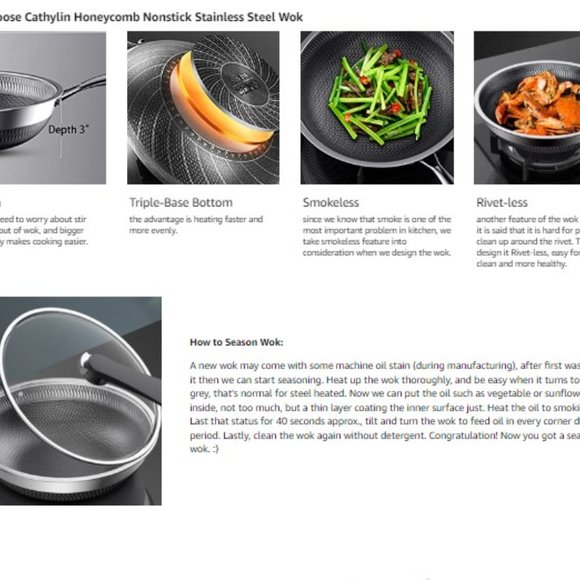 CATHYLIN:  12.5"/ 1 QT -  Nonstick Stainless Steel Wok Pan with Lid - Picture 7 of 13